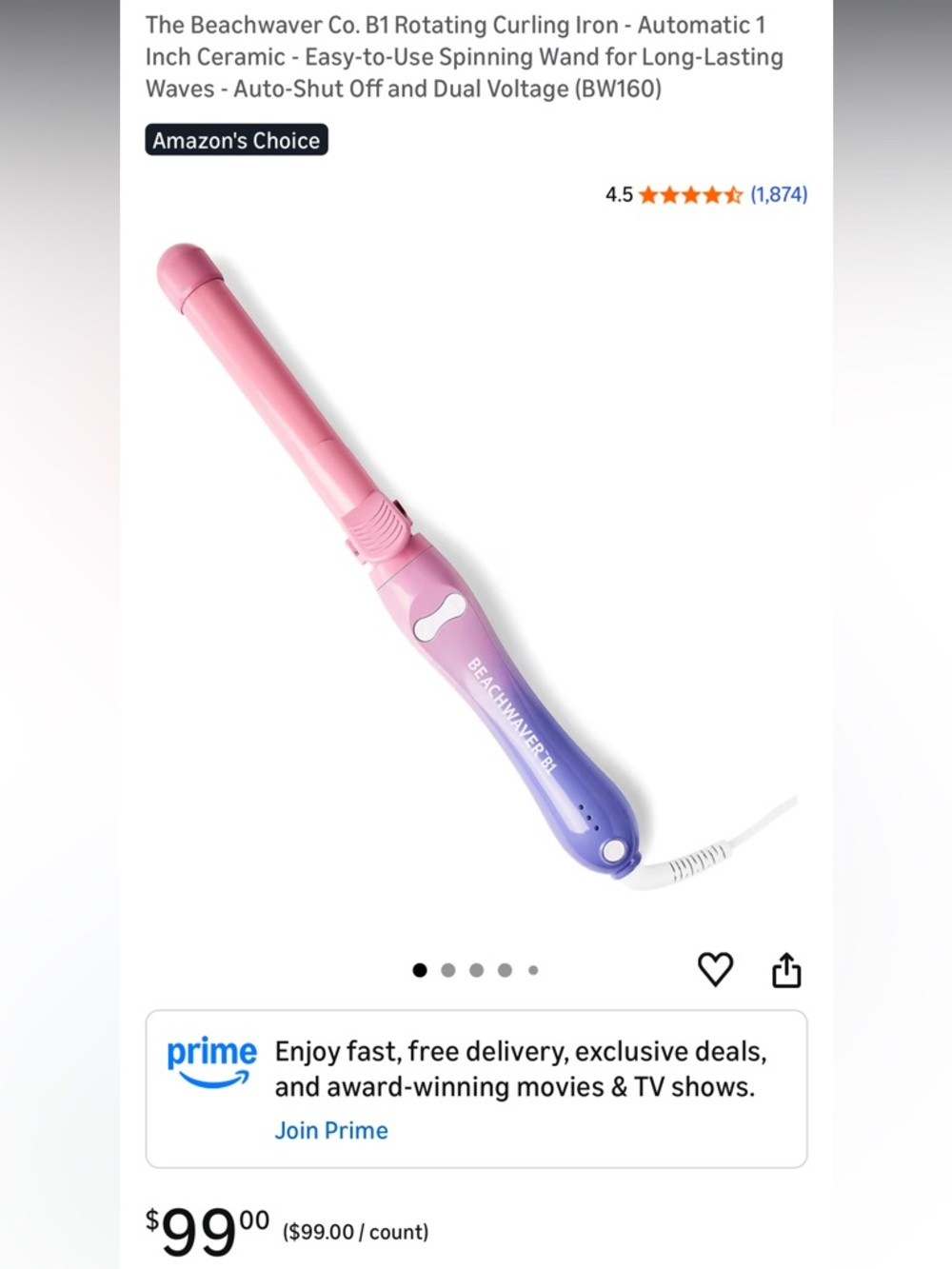 Beachwaver B1 Rotating Curling Iron in Pink and Purple